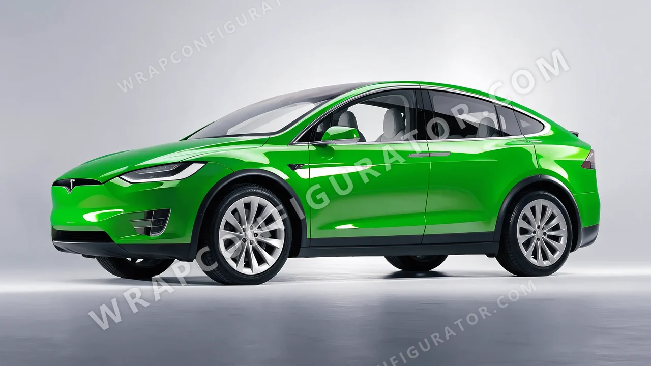 Green Tesla Model X 2017 wrapped in ORACAL Lawn Green 970RA-464G