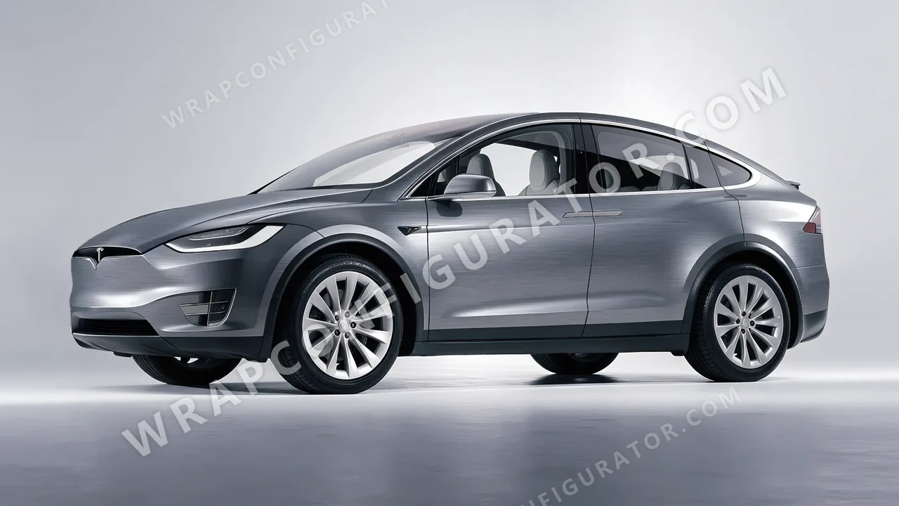 Grey Tesla Model X 2017 wrapped in 3M Brushed Steel BR201