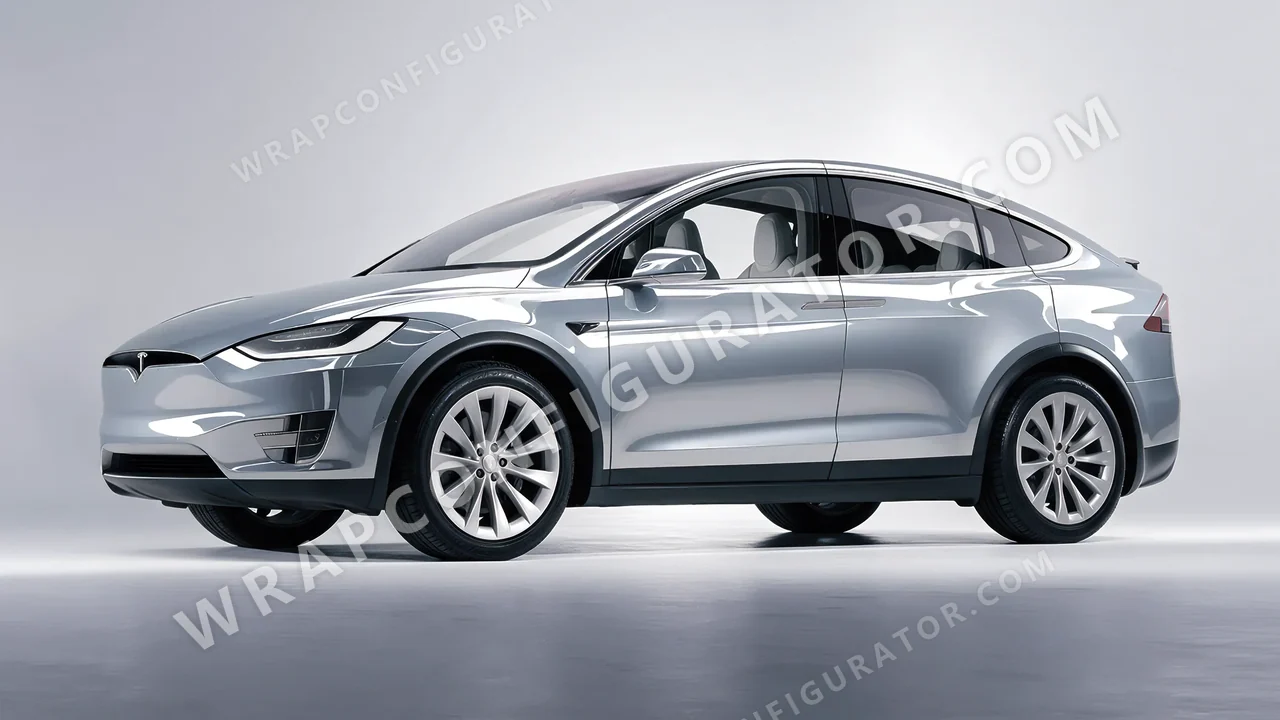 Grey Tesla Model X 2017 wrapped in 3M Gloss Sterling Silver G251