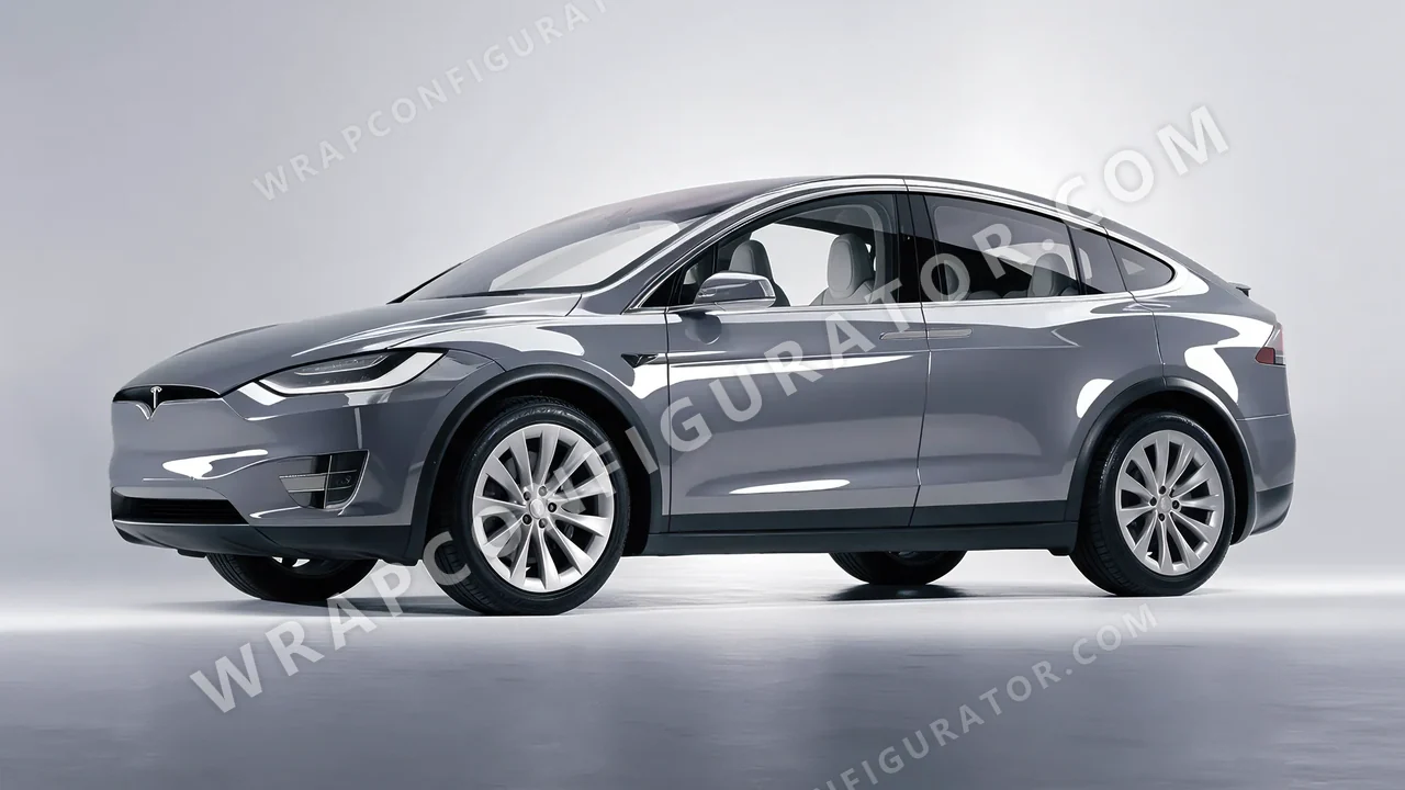 Grey Tesla Model X 2017 wrapped in 3M Gloss Storm Gray G31