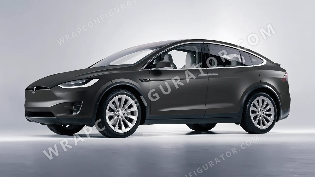 Grey Tesla Model X 2017 wrapped in 3M Matte Charcoal Metallic M211