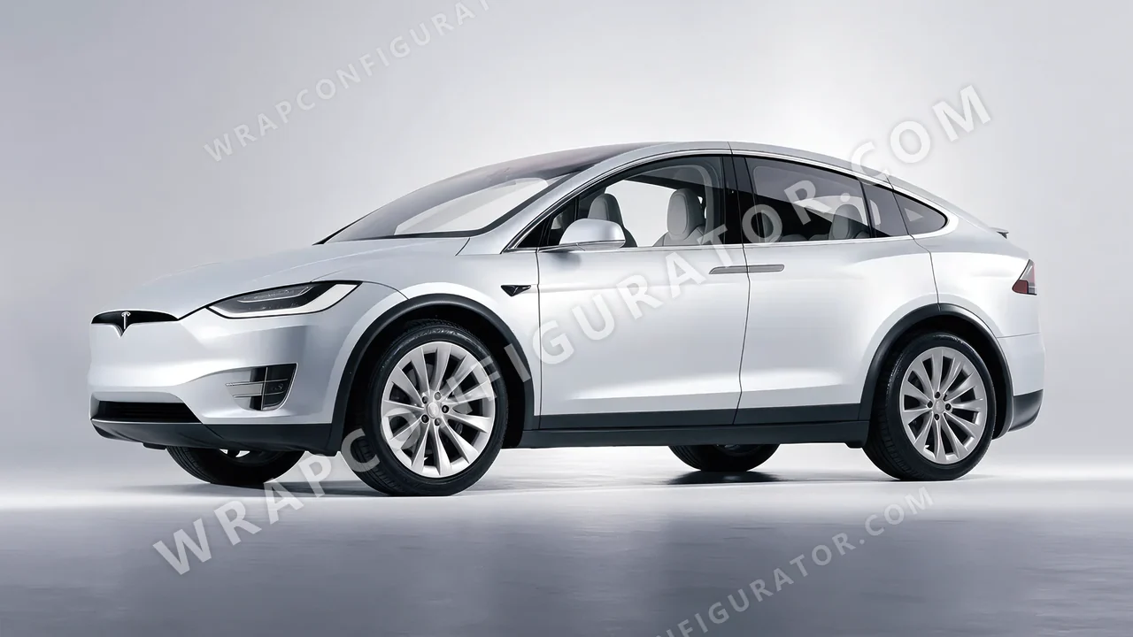 Grey Tesla Model X 2017 wrapped in 3M Matte Silver M21
