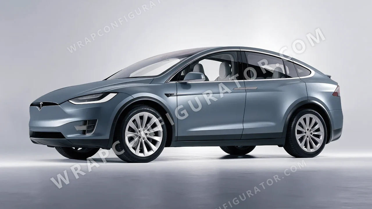 Grey Tesla Model X 2017 wrapped in 3M Satin Battleship Gray S51
