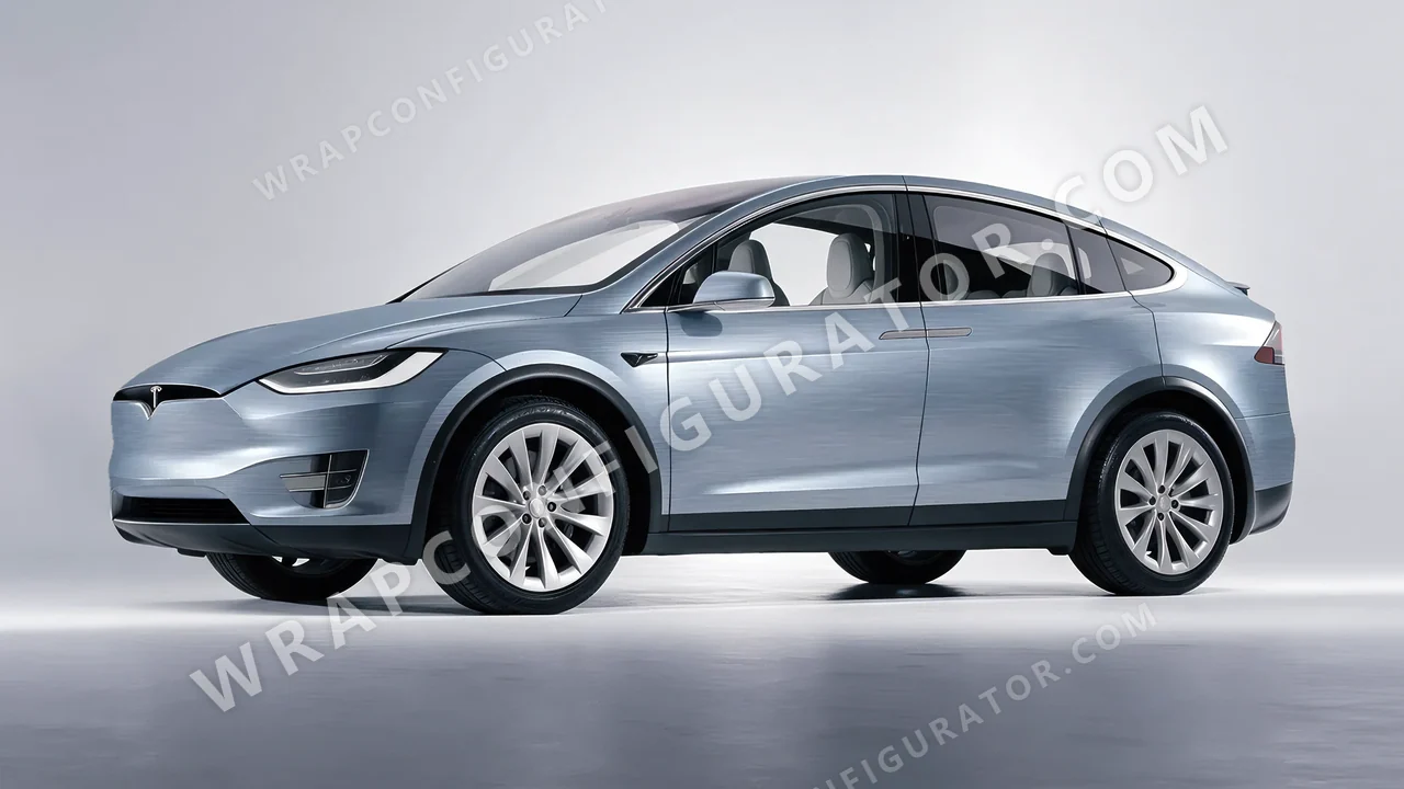 Grey Tesla Model X 2017 wrapped in Avery Dennison Brushed Steel SW900-813-X