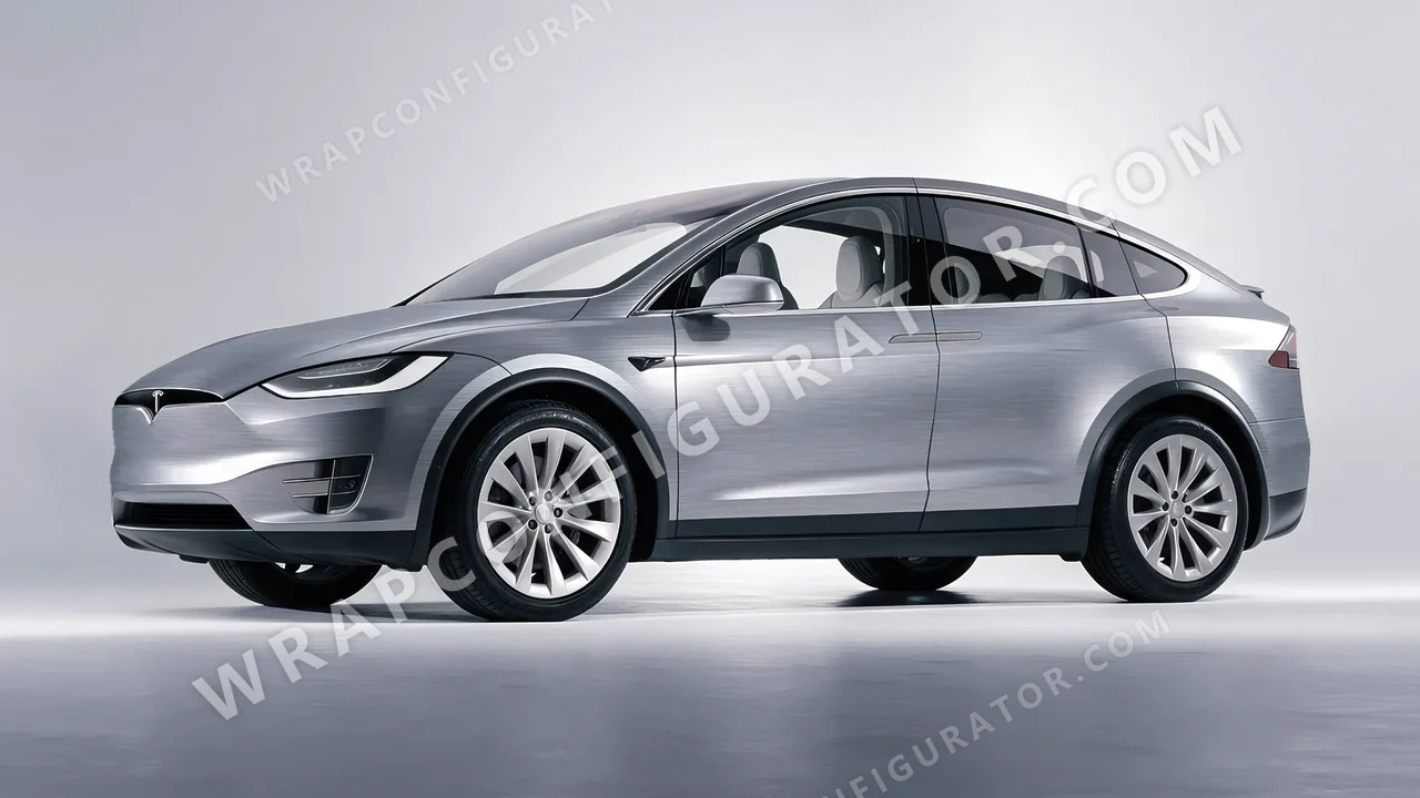 Grey Tesla Model X 2017 wrapped in Avery Dennison Brushed Titanium SW900-802-X