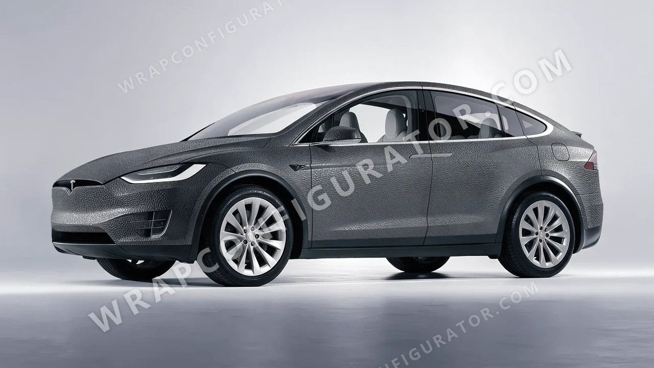 Grey Tesla Model X 2017 wrapped in Avery Dennison Rugged Bedrock Grey SW900-824-X