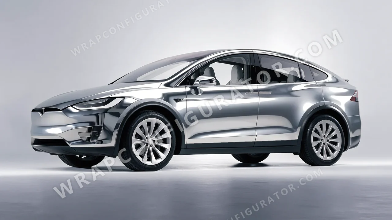 Grey Tesla Model X 2017 wrapped in Avery Dennison Silver SF100-843-S