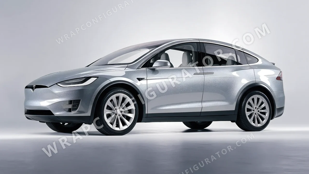 Grey Tesla Model X 2017 wrapped in Avery Dennison Silver SW900-803-M