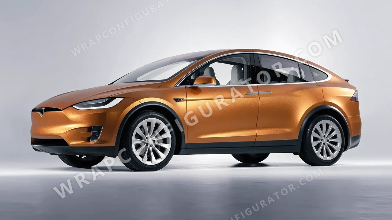 Grey Tesla Model X 2017 wrapped in KPMF Matt Iced Amber Titanium K75591