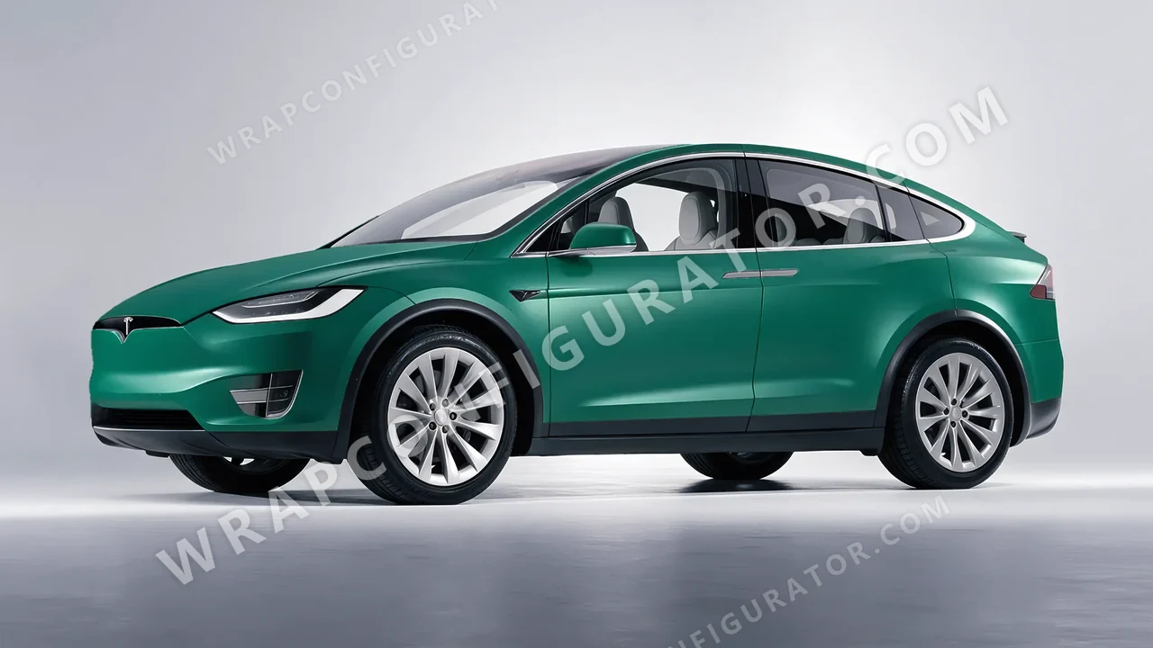 Grey Tesla Model X 2017 wrapped in KPMF Matt Iced Green Titanium K75507