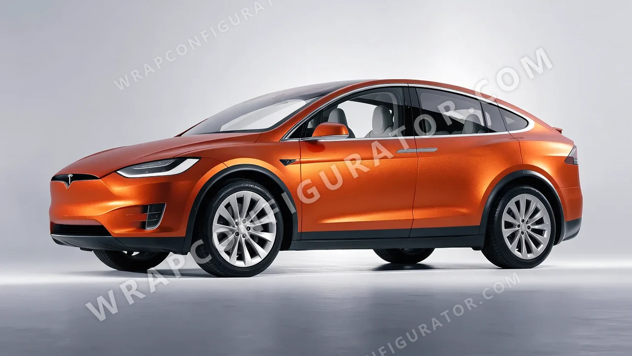 Grey Tesla Model X 2017 wrapped in KPMF Matt Iced Orange Titanium K75502
