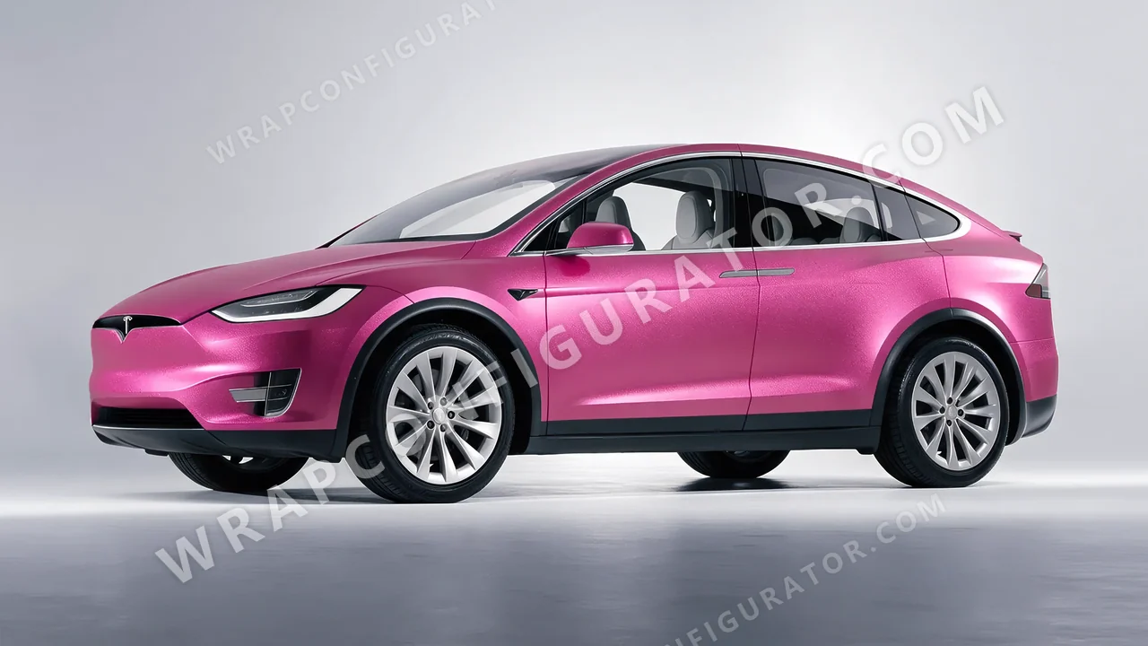 Grey Tesla Model X 2017 wrapped in KPMF Matt Iced Pink Titanium K75504