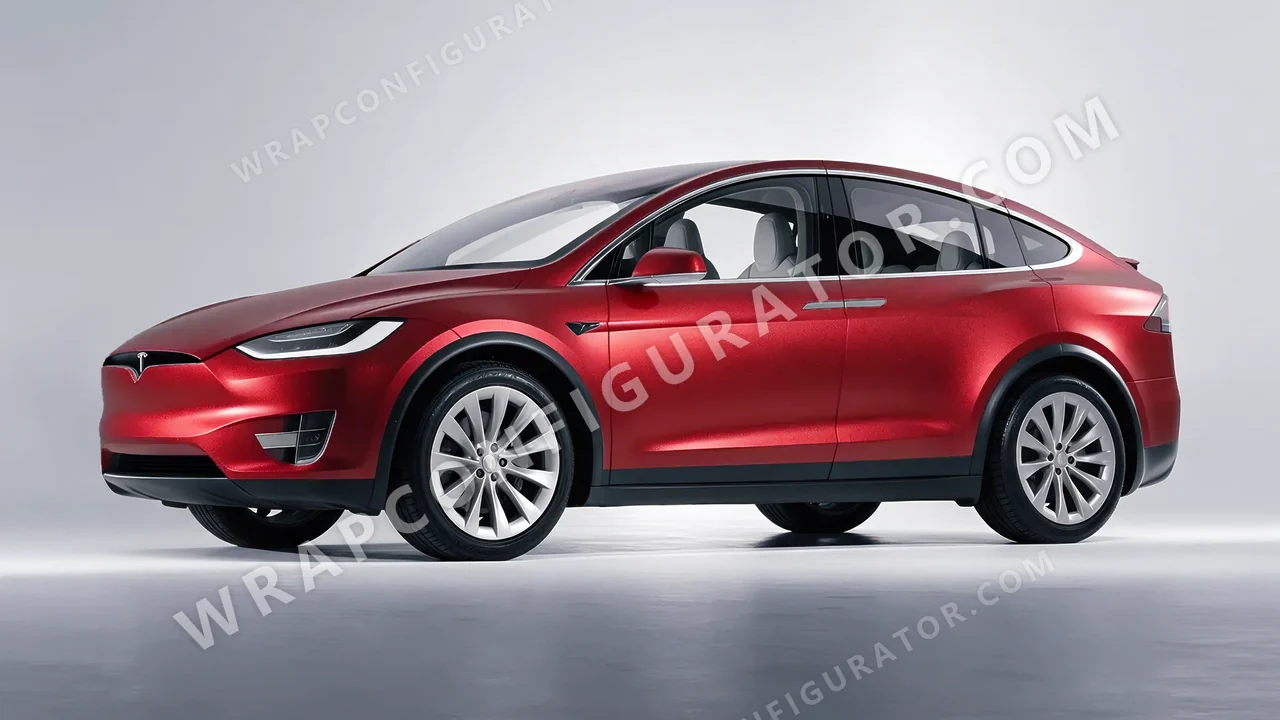 Grey Tesla Model X 2017 wrapped in KPMF Matt Iced Red Titanium K75506