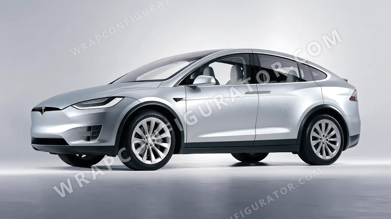 Grey Tesla Model X 2017 wrapped in KPMF Matt Iced Silver Titanium K75501