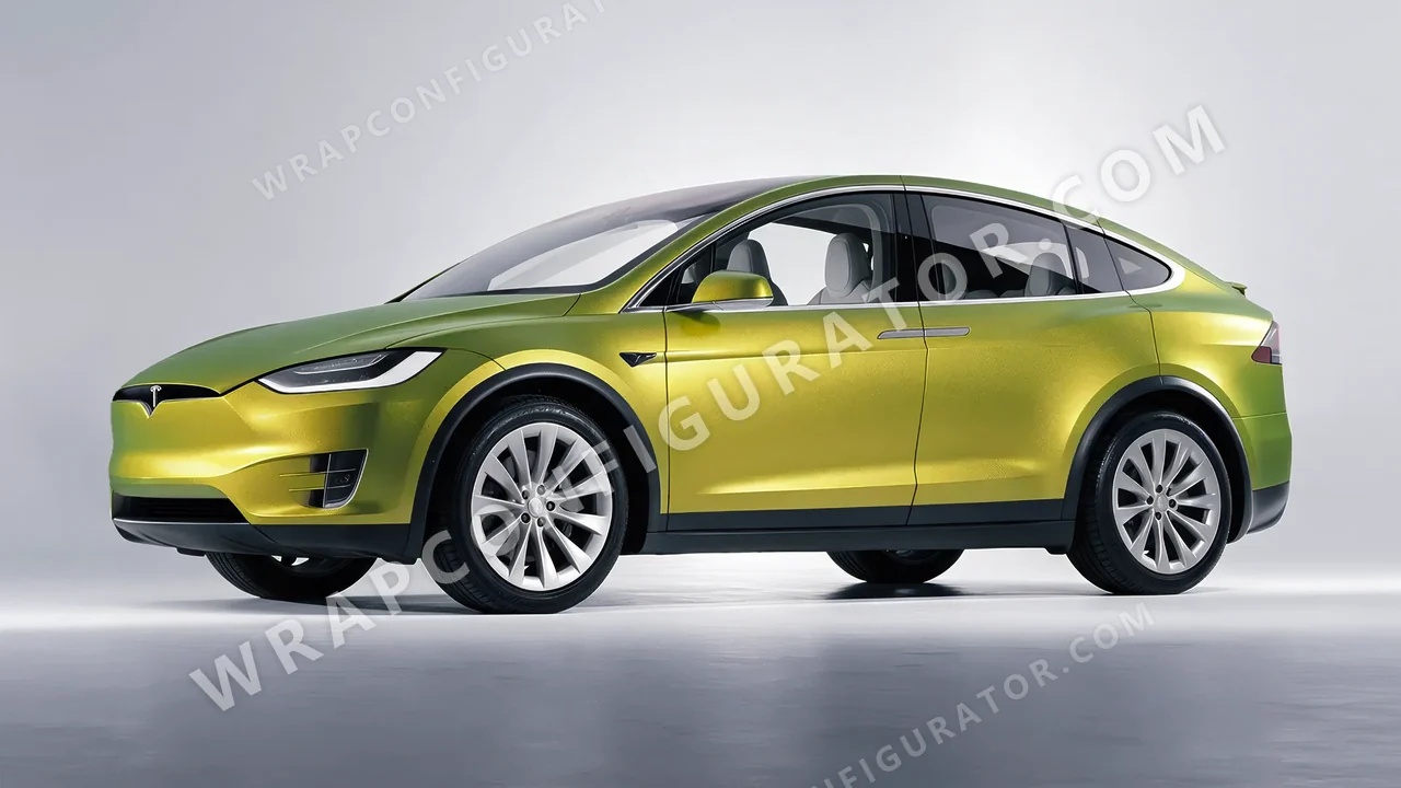 Grey Tesla Model X 2017 wrapped in KPMF Matt Iced Yellow Titanium K75534