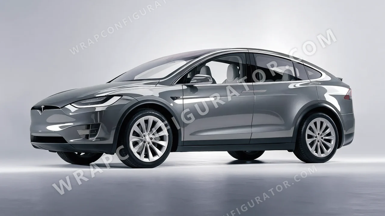 Grey Tesla Model X 2017 wrapped in ORACAL Aluminium 970RA-908G