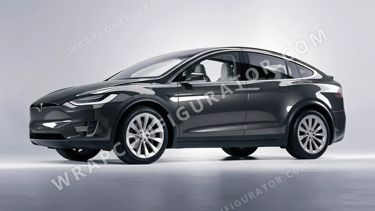 Grey Tesla Model X 2017 wrapped in ORACAL Charcoal 970RA-937G