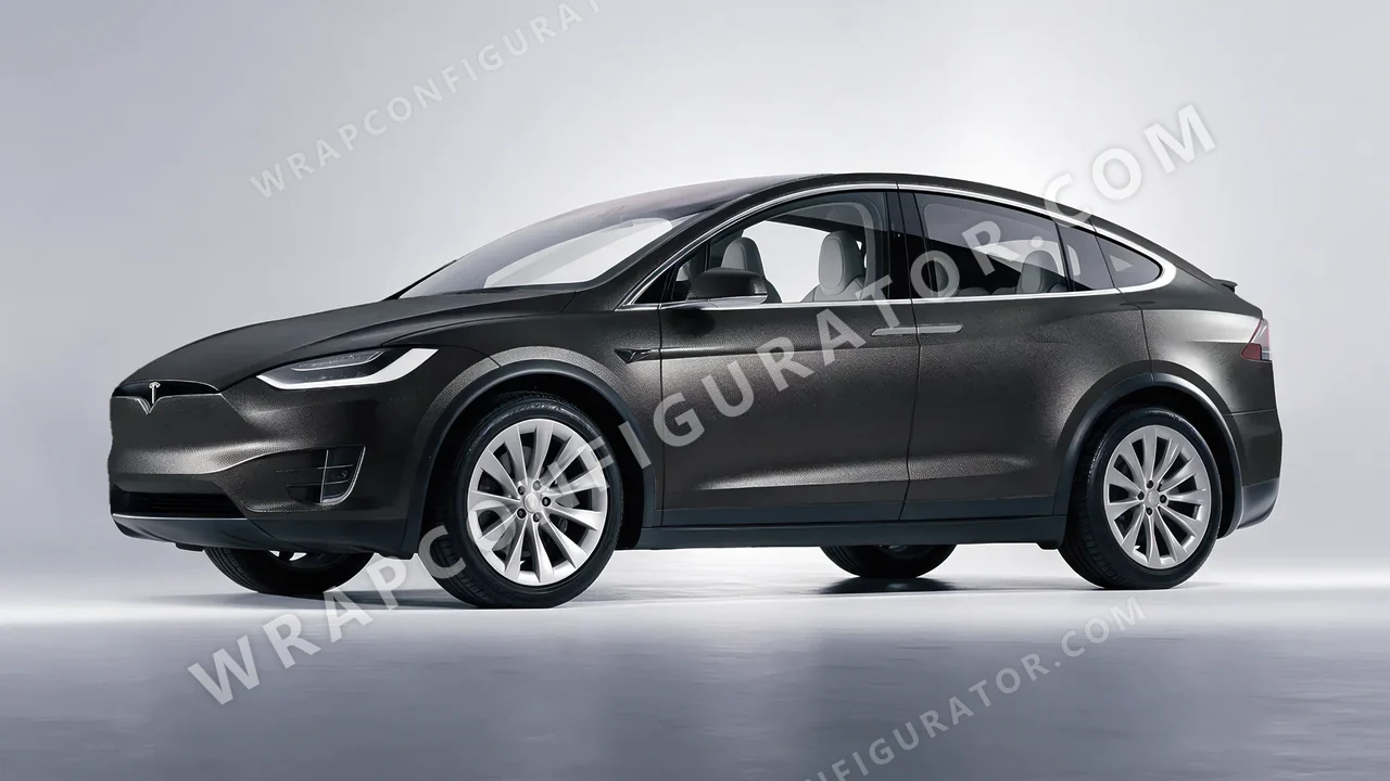 Grey Tesla Model X 2017 wrapped in ORACAL Charcoal 970RA-937M