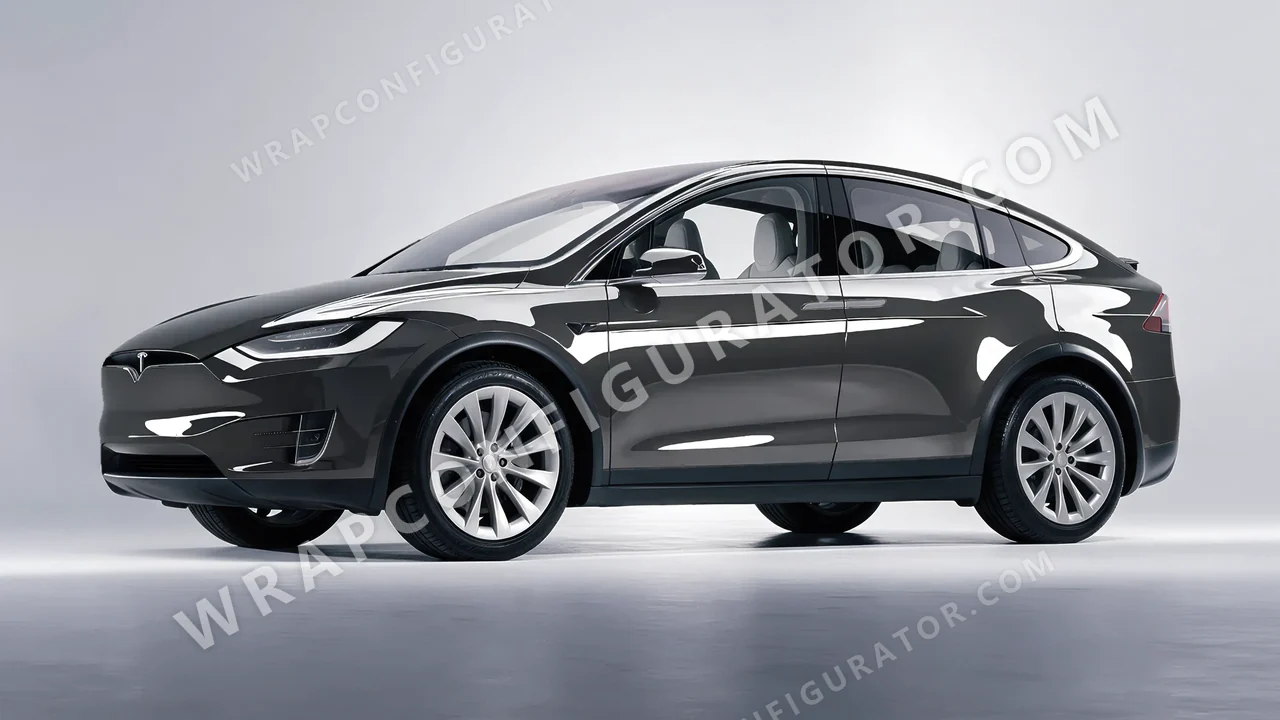Grey Tesla Model X 2017 wrapped in ORACAL Dark Grey 970RA-073G