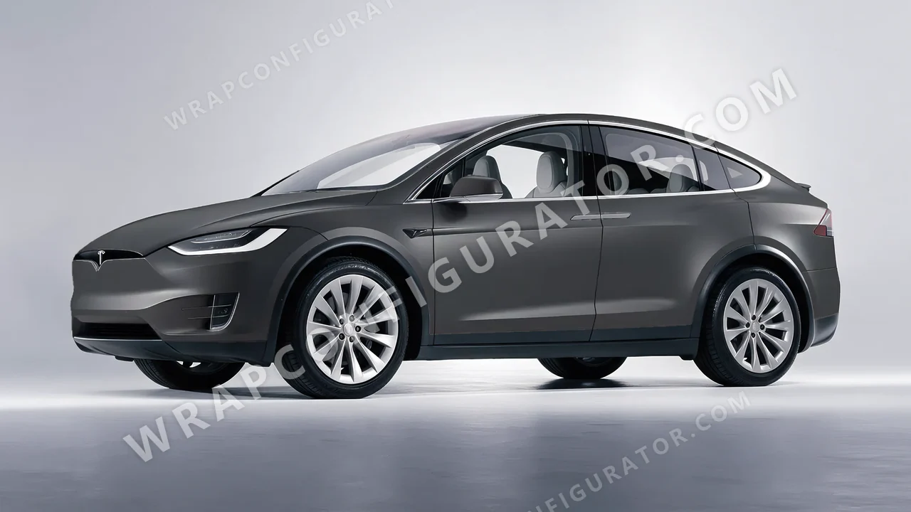 Grey Tesla Model X 2017 wrapped in ORACAL Dark Grey 970RA-073M