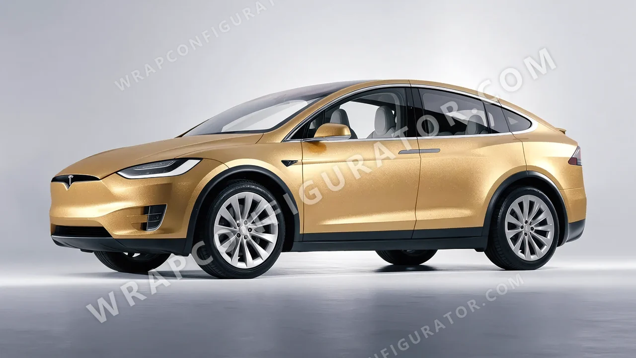 Grey Tesla Model X 2017 wrapped in ORACAL Pyrite 970RA-926M