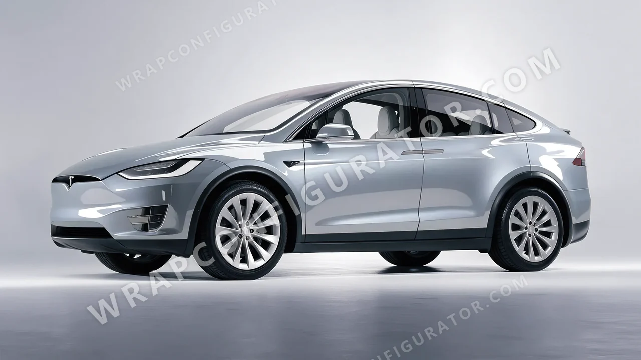 Grey Tesla Model X 2017 wrapped in ORACAL Silver Grey 970RA-090G