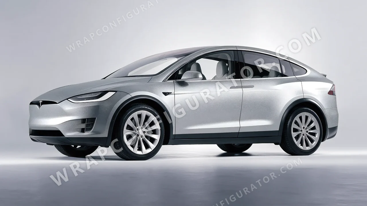 Grey Tesla Model X 2017 wrapped in ORACAL Silver Grey 970RA-090M