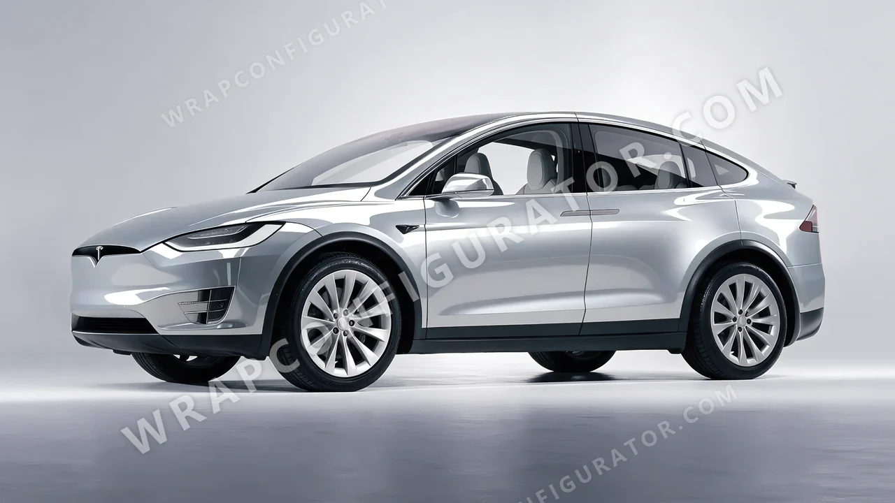 Grey Tesla Model X 2017 wrapped in ORACAL Silver Lake 970RA-904G