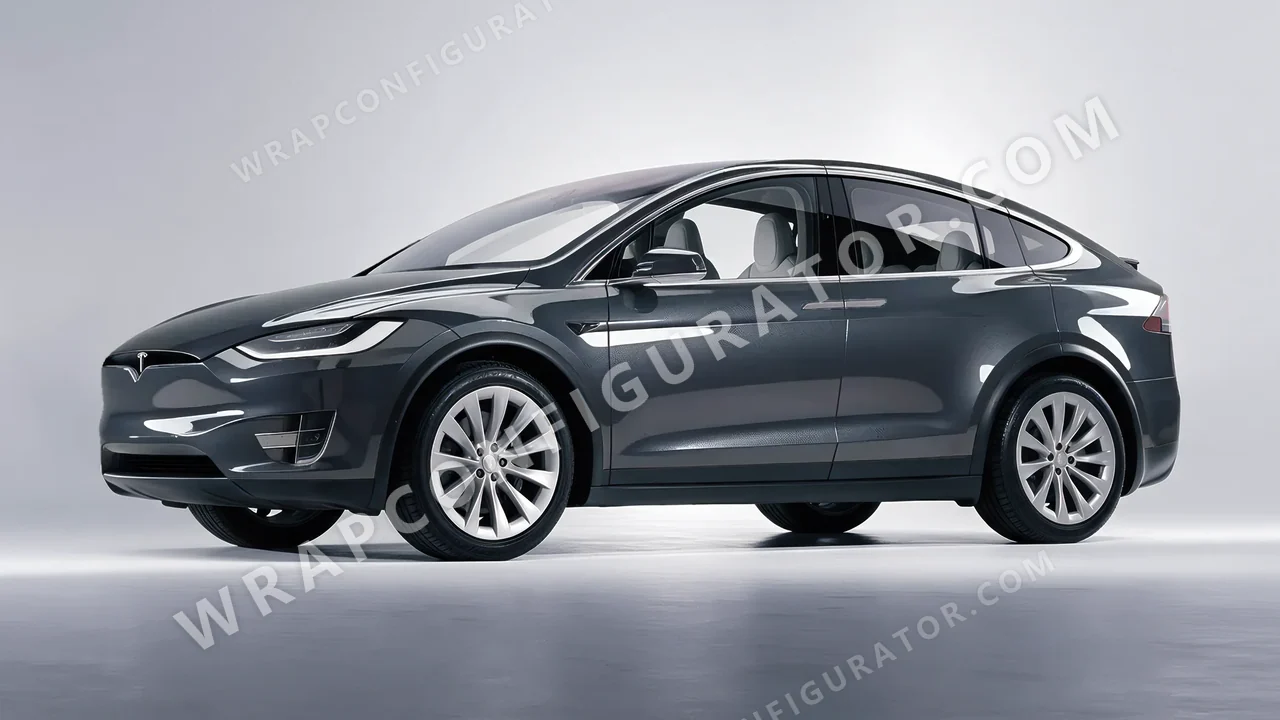 Grey Tesla Model X 2017 wrapped in ORACAL Steel 970RA-795G