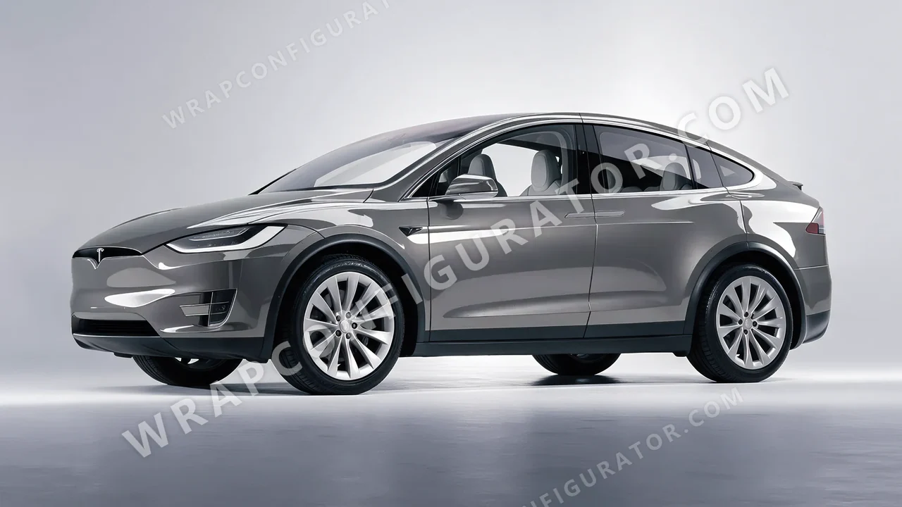 Grey Tesla Model X 2017 wrapped in ORACAL Tin 970RA-933G