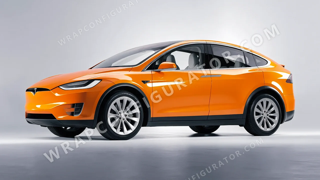 Orange Tesla Model X 2017 wrapped in 3M Gloss Bright Orange G54