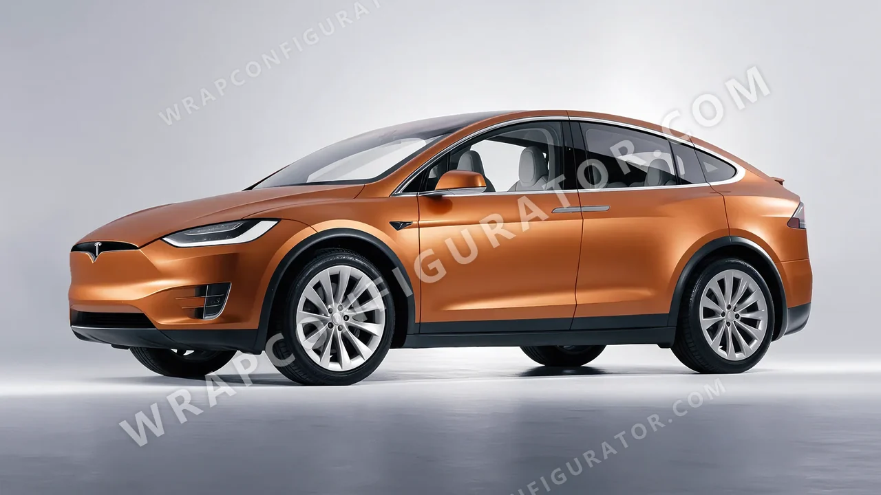 Orange Tesla Model X 2017 wrapped in 3M Satin Canyon Copper S344