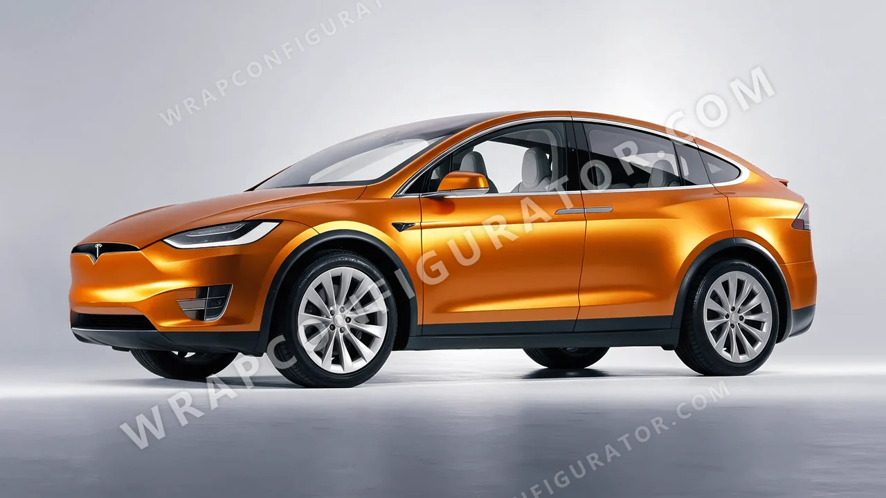 Orange Tesla Model X 2017 wrapped in Avery Dennison Satin Stunning Orange SW900-316-S