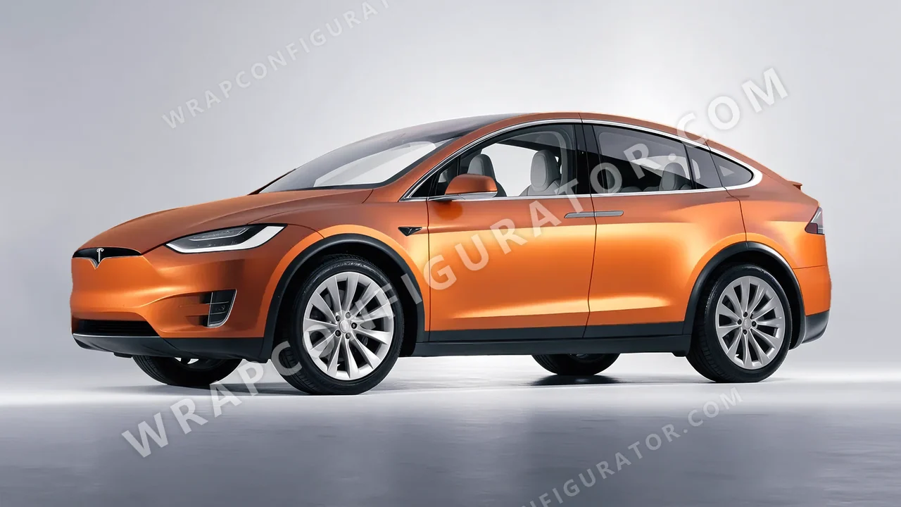Orange Tesla Model X 2017 wrapped in Avery Dennison Sunset Ride SW900-302-O