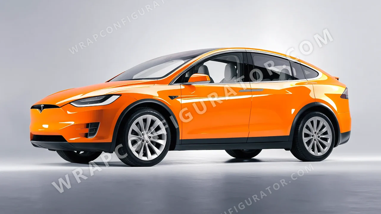 Orange Tesla Model X 2017 wrapped in Colourshield PPF by HyperPro Papaya Orange HGF50-P