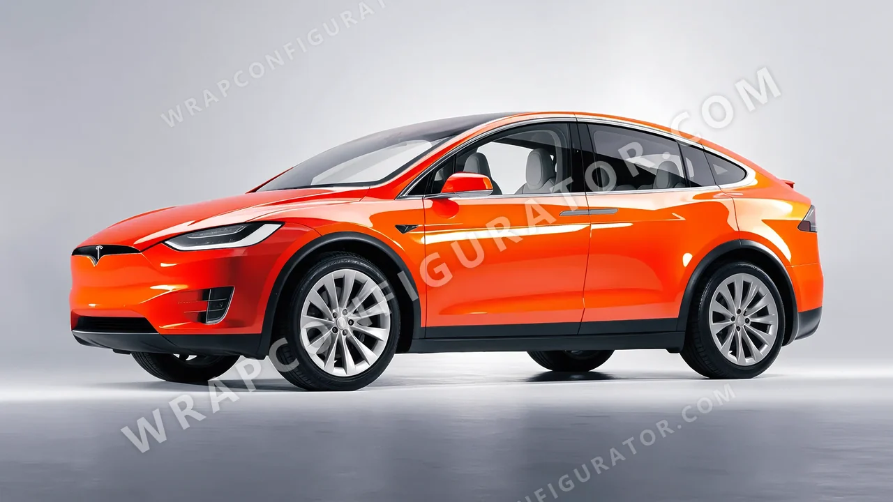 Orange Tesla Model X 2017 wrapped in Inozetek Dynamic PPF Solar Flame DPPF713