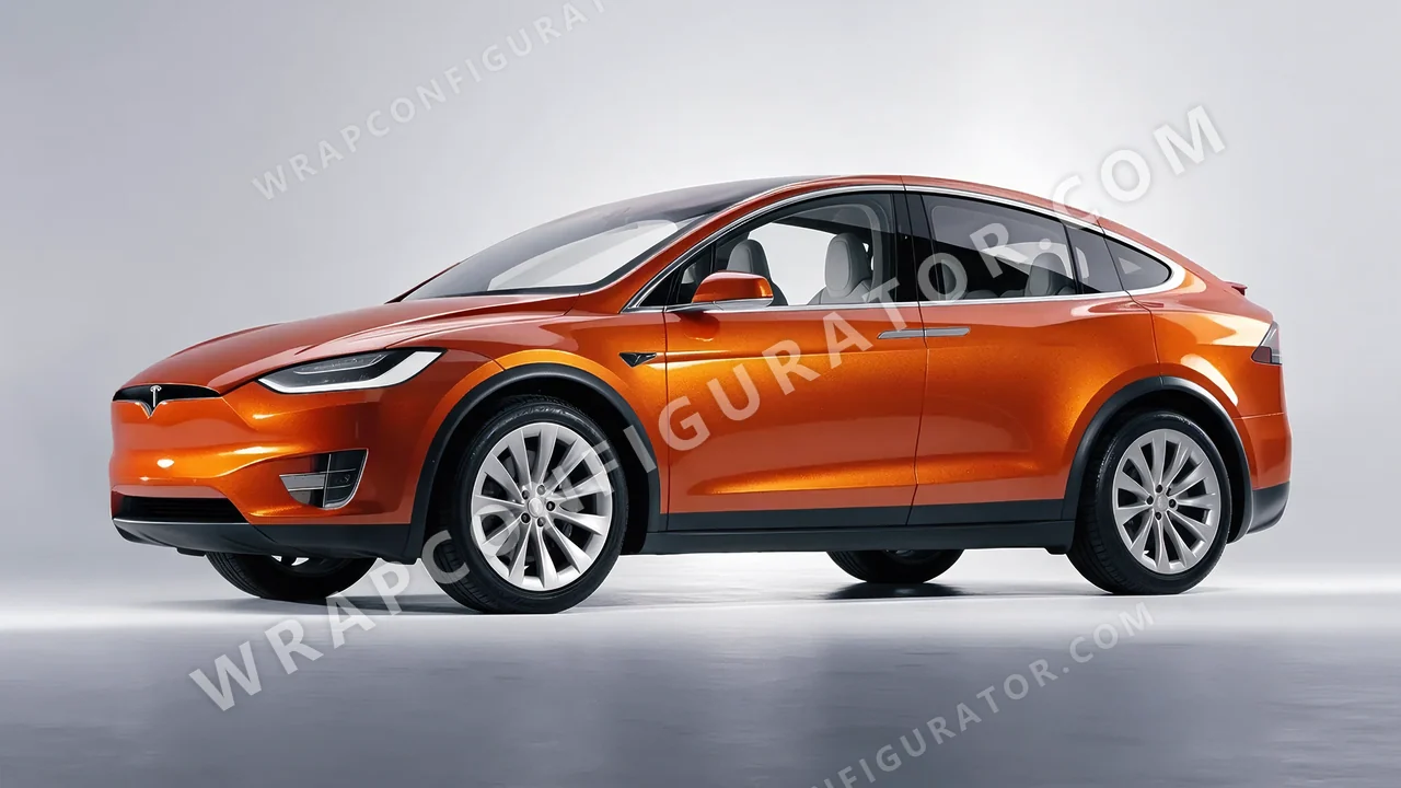 Orange Tesla Model X 2017 wrapped in KPMF Ember Orange K75404