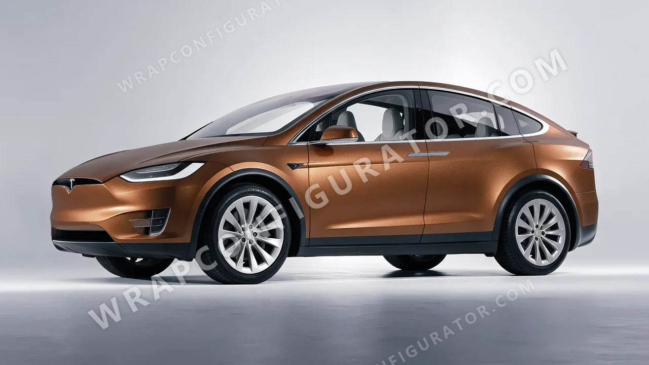 Orange Tesla Model X 2017 wrapped in KPMF Matt Anodised Bronze K75549