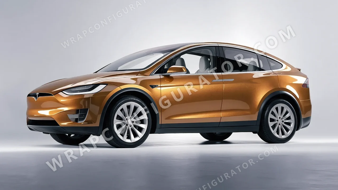 Orange Tesla Model X 2017 wrapped in ORACAL Bronze 970RA-920G