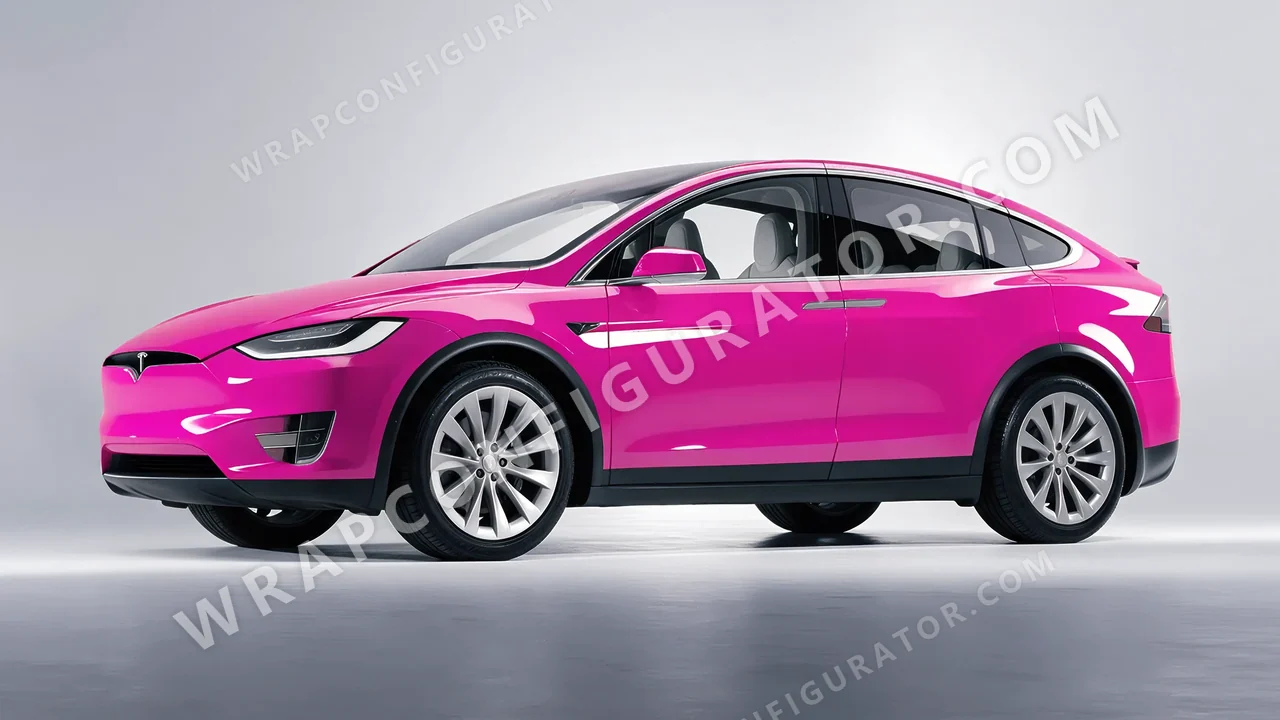 Pink Tesla Model X 2017 wrapped in 3M Gloss Hot Pink G103