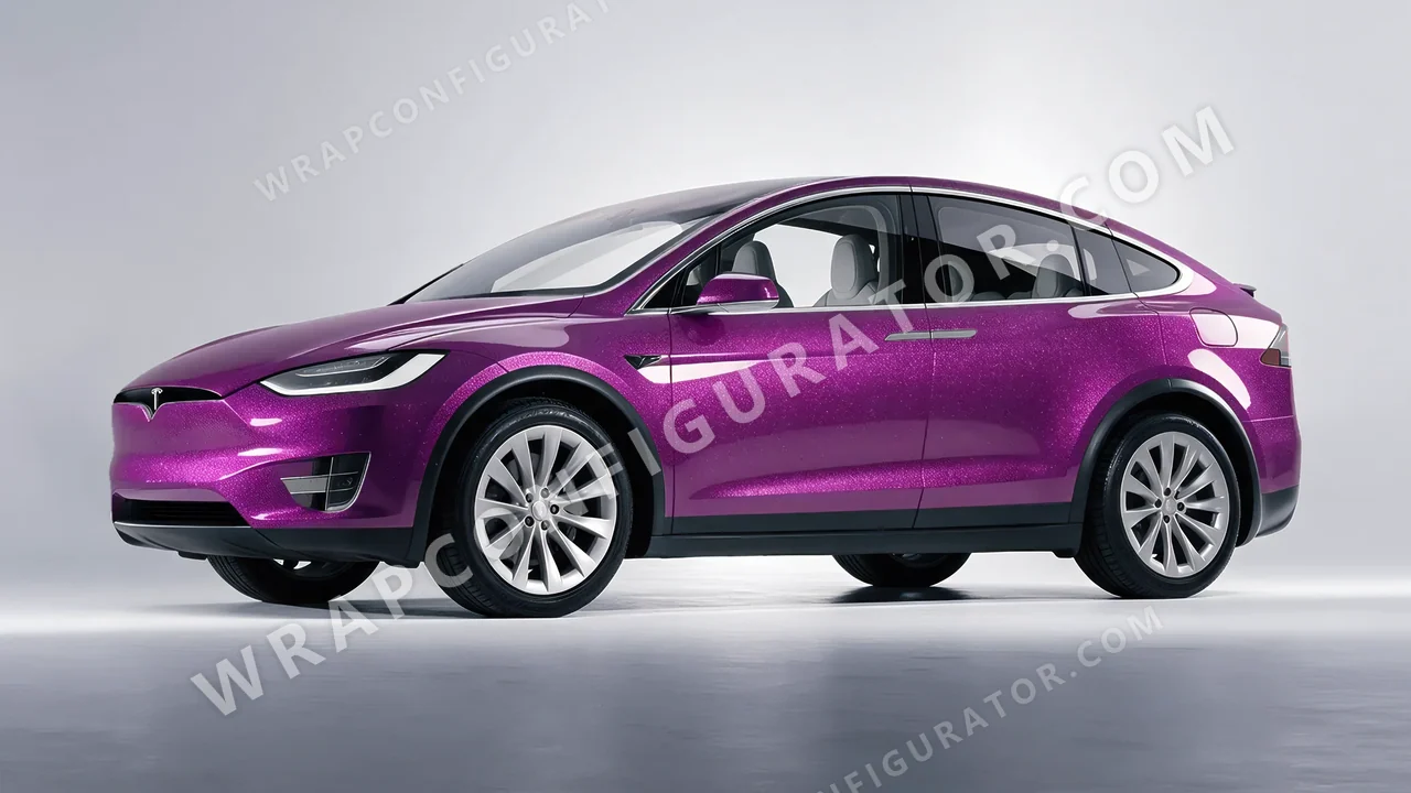 Pink Tesla Model X 2017 wrapped in Avery Dennison Cosmic Rose SW900-526-M
