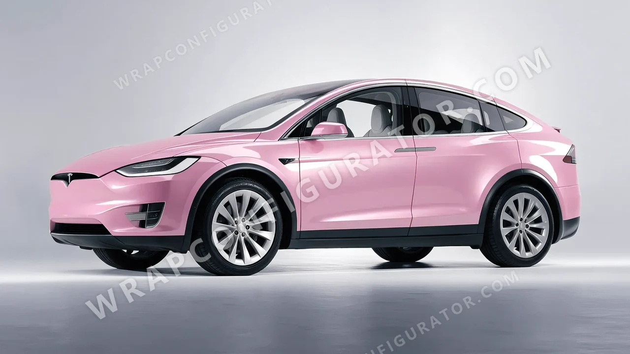 Pink Tesla Model X 2017 wrapped in Avery Dennison Gloss Pearl Tutu Pink SW900-523-S