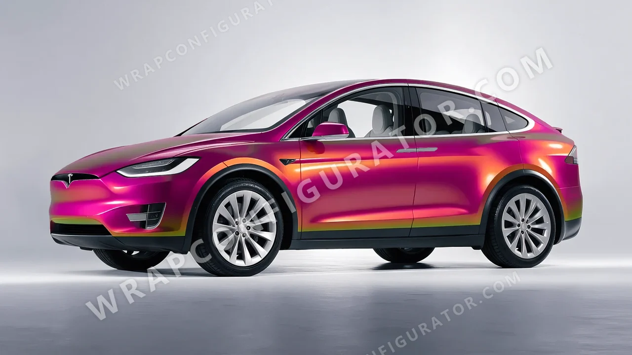 Pink Tesla Model X 2017 wrapped in Colourshield PPF by HyperPro Daybreak Pink GB02-P
