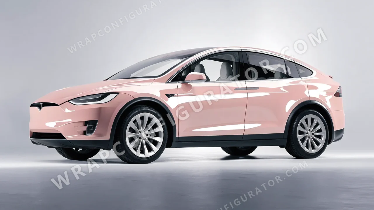 Pink Tesla Model X 2017 wrapped in Inozetek Dynamic PPF Dusty Pink DPPF942