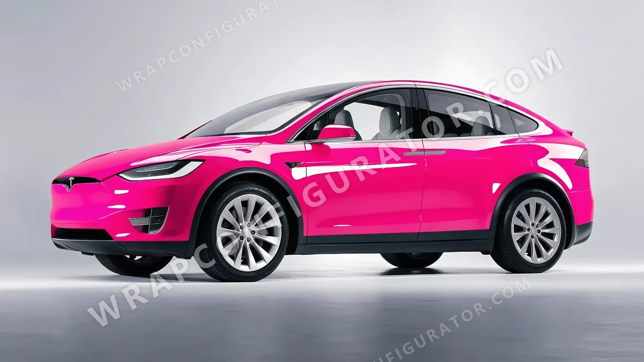 Pink Tesla Model X 2017 wrapped in Inozetek Dynamic PPF Hot Pink DPPF941