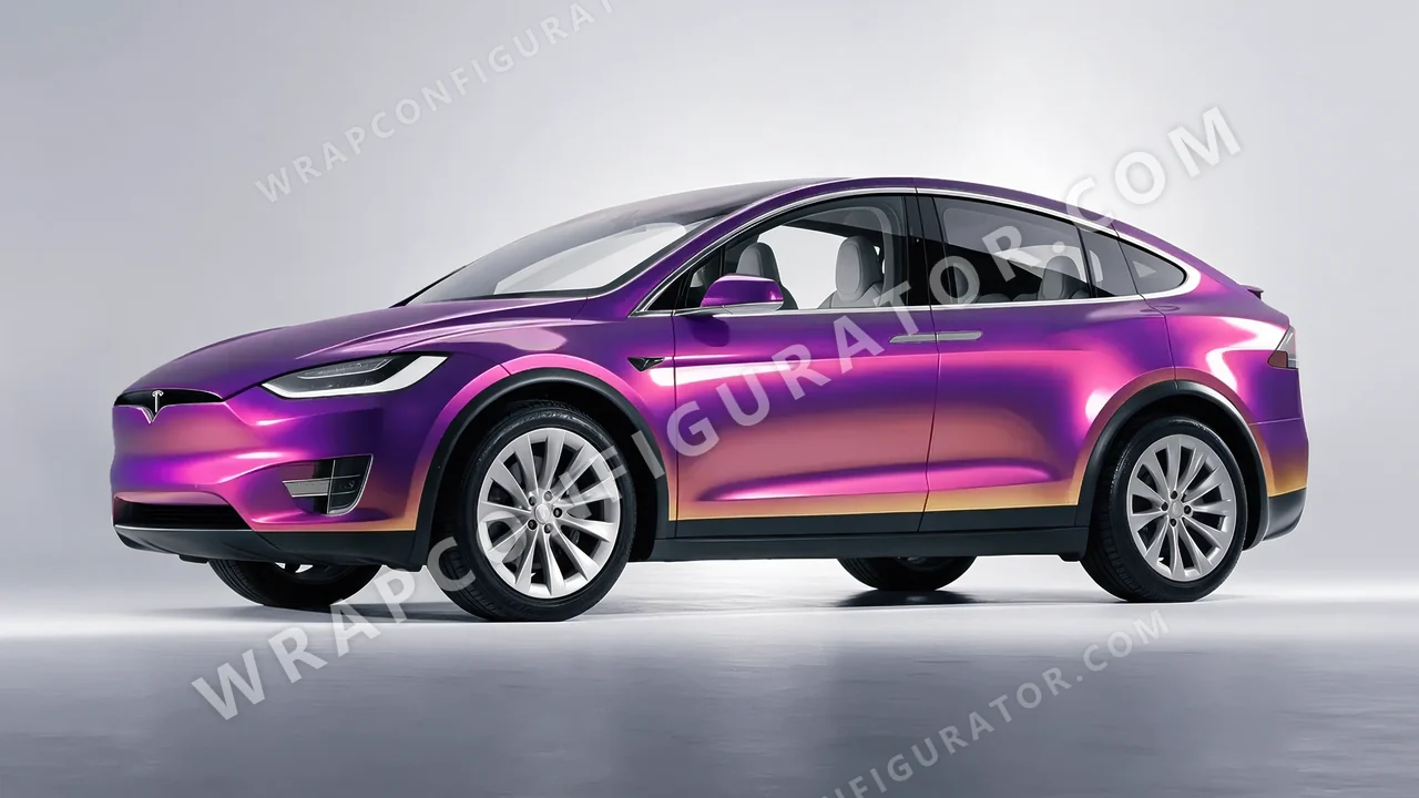 Purple Tesla Model X 2017 wrapped in Colourshield PPF by HyperPro Afterglow Purple GB03-P