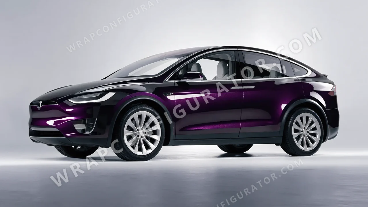 Purple Tesla Model X 2017 wrapped in Colourshield PPF by HyperPro Black Eggplant HGM37-P