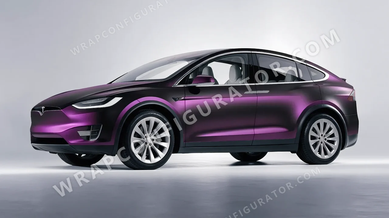 Purple Tesla Model X 2017 wrapped in Colourshield PPF by HyperPro Ghost Black/Purple MSF06-P