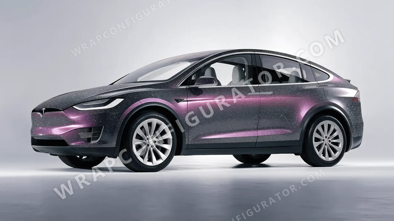 Purple Tesla Model X 2017 wrapped in Colourshield PPF by HyperPro Gray/Purple CG07-P