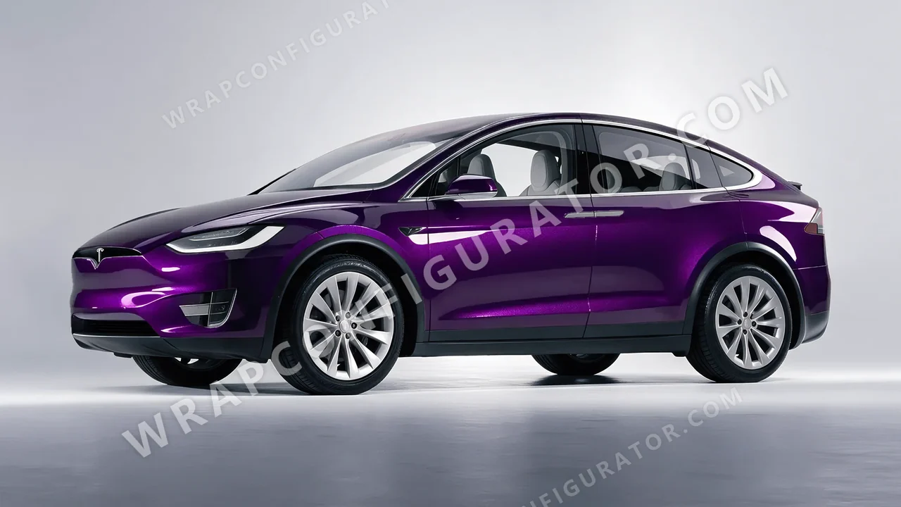 Purple Tesla Model X 2017 wrapped in Colourshield PPF by HyperPro Midnight Purple HGM42-P